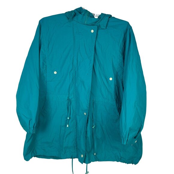 Woman Within 4X Teal Hooded Nylon-Coated Jacket W/ Drawstrings & Extra Button - Picture 1 of 7